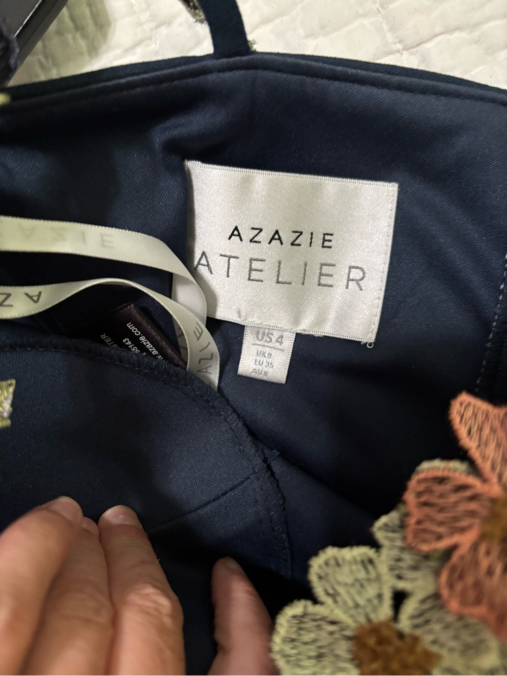 Azazie Navy Maxi Dress with Multicolor Floral Appliqué - Picture 4 of 4